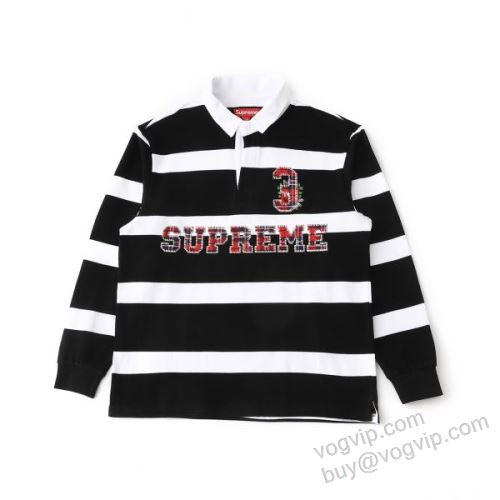 上品に着こなせ シュプリームスーパーコピー 2026年モデル入荷 Supreme Stripe Rugby SUPWT143 長袖ポロシャツ