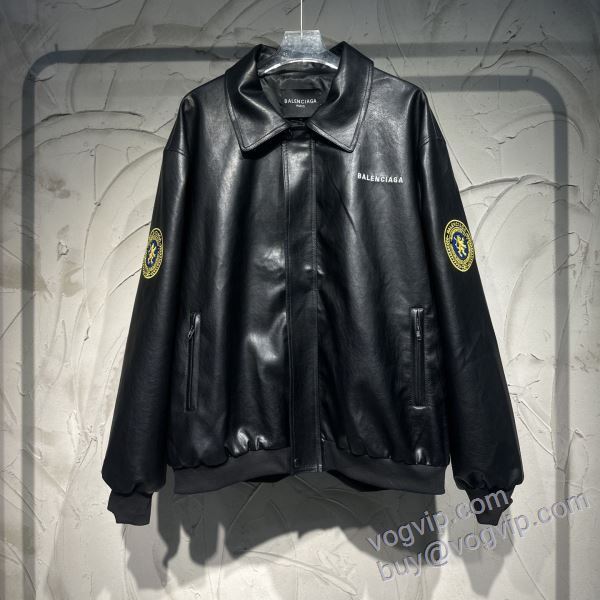 2025高評価 バレンシアガ BALENCIAGAブランドスーパーコピー WTBAL132 野球ウェア ブルゾン 革ジャケット
