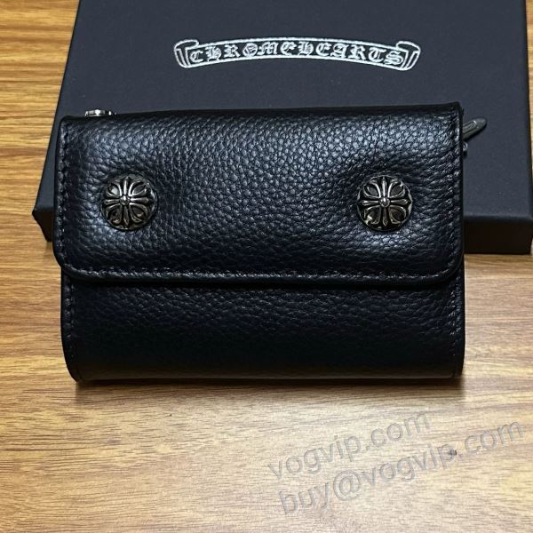 クロムハーツ 2026人気セール高品質 CHRNQB017 ミニ財布 小銭入れ 三つ折り財布 絶大な人気を誇る 2色可選 CHROME HEARTSスーパーコピー 激安