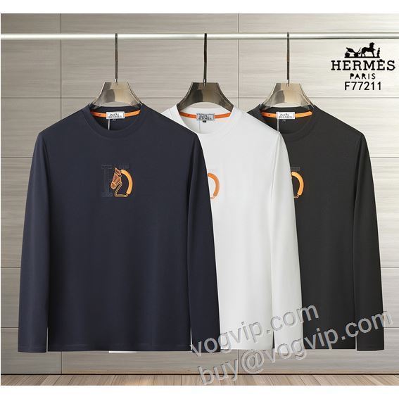 エルメス ブランド 偽物 通販 2026秋冬季新作 CTSHE005 長袖Tシャツ 3色可選 抜群の雰囲気が作れる!