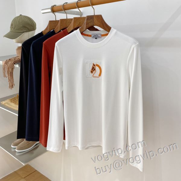 2026人気セール高品質 エルメス ブランドスーパーコピー 首胸ロゴ CTSHE010 長袖Tシャツ 4色可選