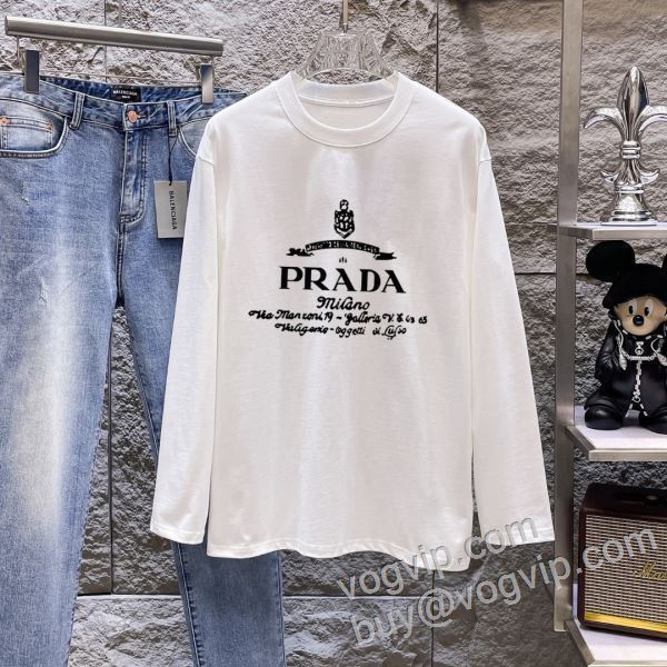 上品な輝きを放つ形 プラダ ブランドコピー CTSPR023 長袖Tシャツ 2色可選 2026驚きの破格値安い