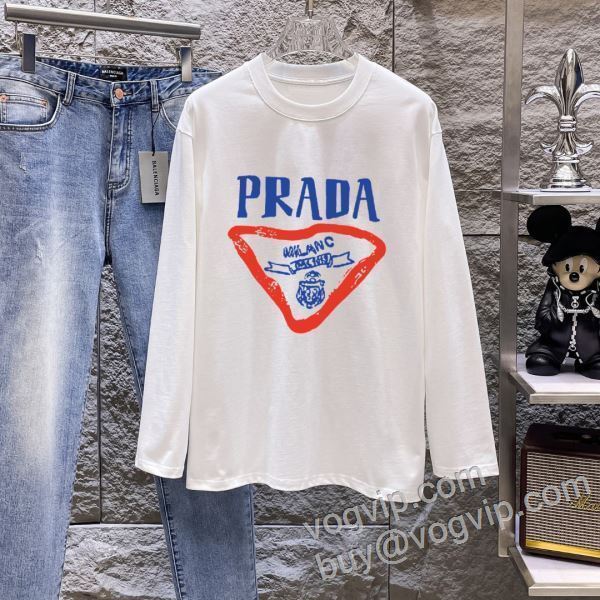 長袖Tシャツ 耐久性のある 2色可選 VOGコピー プラダ PRADA 2026驚きの破格値安い CTSPR024
