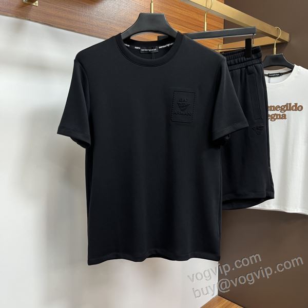 上品な輝きを放つ形 アルマーニブランドコピー NXZAR035 上下セット 半袖Tシャツ 4色可選 2026驚きの破格値爆買い