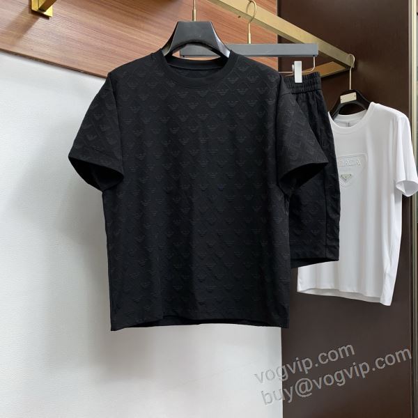 存在感のある 上下セット 半袖Tシャツ アルマーニスーパーコピー 2026限定セール高品質 NXZAR043 2色可選