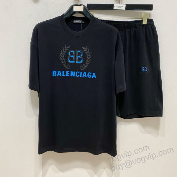上下セット 半袖Tシャツ 優しい色合い バレンシアガブランドコピー 2026高級品 通販 NXZBAL106 2色可選