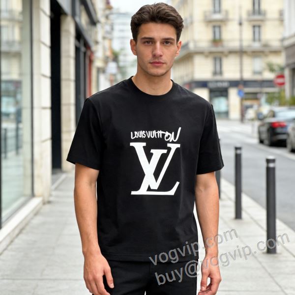 お洒落に魅せる ルイ ヴィトン LOUIS VUITTONブランド 偽物 通販 NXZLV159 半袖Tシャツ 2色可選 2026驚きの破格値セール