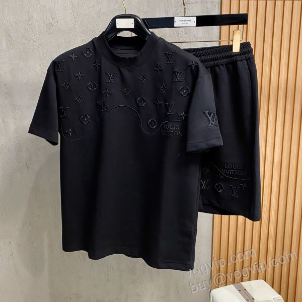 ルイ ヴィトンスーパーコピー 2026驚きの破格値大人気 NXZLV219 上下セット 半袖Tシャツ 2色可選 デザイン性の高い