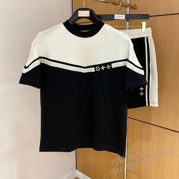 芸能人に愛用者続出 ルイ ヴィトン LOUIS VUITTON偽物ブランド NXZLV236 上下セット 半袖Tシャツ 2色可選 2026新商品！