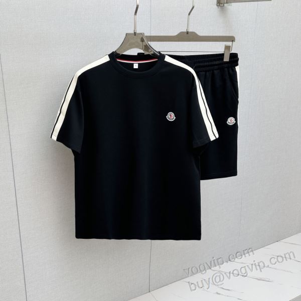ファション性の高い モンクレール MONCLERブランド 偽物 通販 NXZMO150 上下セット 半袖Tシャツ 2色可選 2026お買い得豊富な