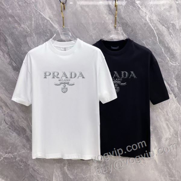 コーデ 知的なムードを演出 プラダ PRADA偽物ブランド NXZPR019 半袖Tシャツ 2色可選 2026数量限定新品