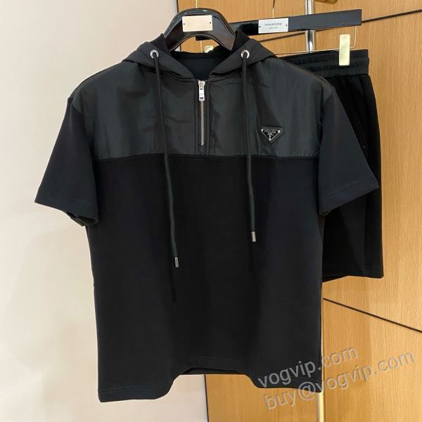 2026数量限定格安 プラダ PRADAコピーブランド NXZPR084 上下セット 半袖Tシャツ チノパン 狙える優秀アイテム