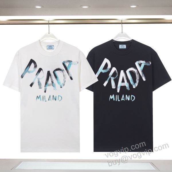 コーデ 知的なムードを演出 プラダ PRADA偽物ブランド NXZPR085 半袖Tシャツ 2色可選 2026数量限定格安