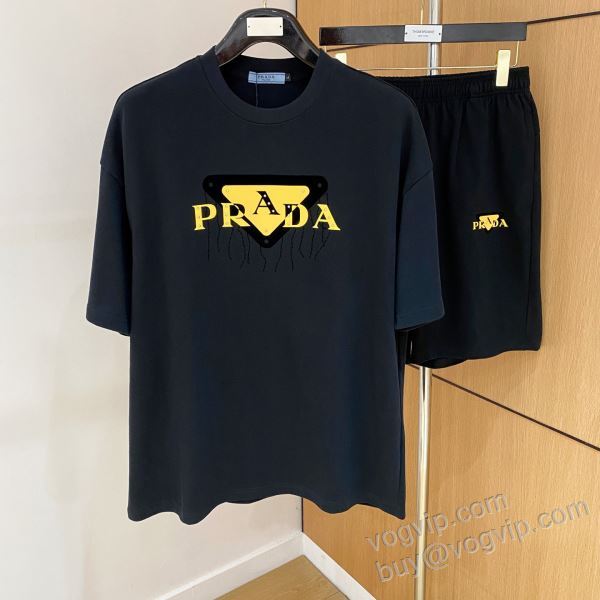 2026爆買い定番人気 プラダ PRADAコピー NXZPR124 【人気ブログ掲載】  上下セット 半袖Tシャツ 2色可選