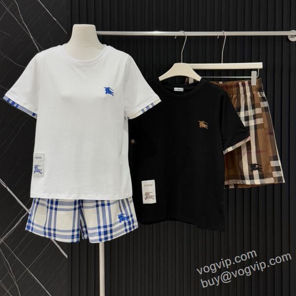 バーバリーブランド 偽物 通販 NXZ012 レディース 半袖Tシャツ 上下セット 2色可選 2026激安大特価本物保証