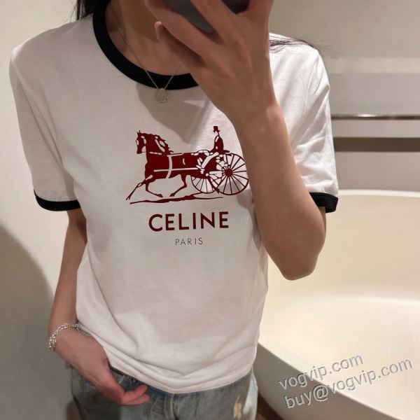 セリーヌ CELINE偽物ブランド NXZ012 レディース 半袖Tシャツ 2色可選 2026新作入荷定番人気