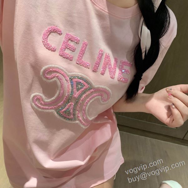 セリーヌ レディース 半袖Tシャツ CELINEスーパーコピー 2026新作入荷定番人気 NXZ013 2色可選