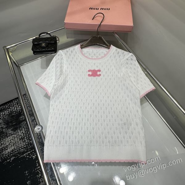 セリーヌ CELINEブランドスーパーコピー 2026限定セール高品質 NXZ014 レディース ニット 半袖Tシャツ