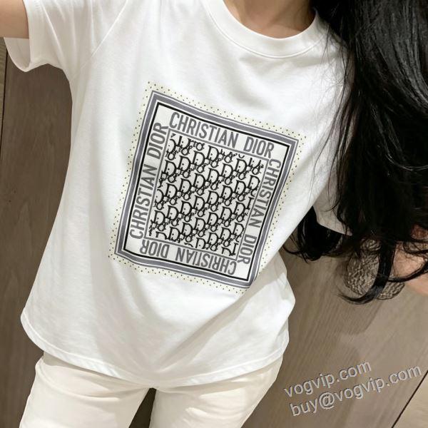 レディース 半袖Tシャツ ディオール偽物ブランド 2026驚きの破格値爆買い NXZ022 2色可選