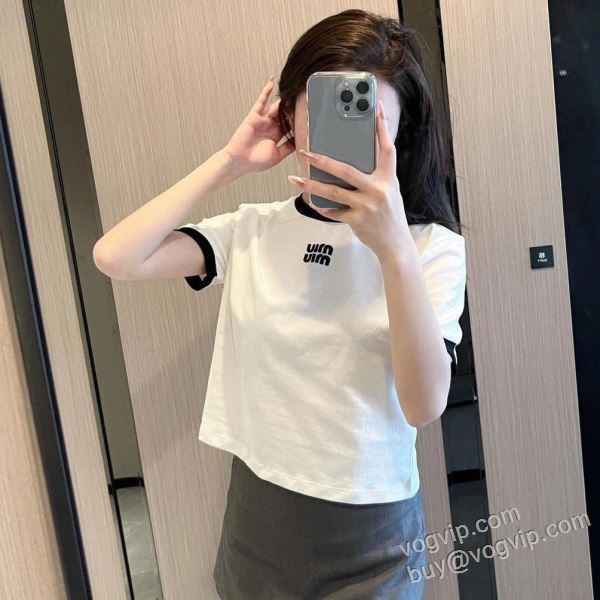 2026超激得高品質 ミュウミュウ MIUMIUブランドコピー NXZ001 レディース 半袖Tシャツ 2色可選
