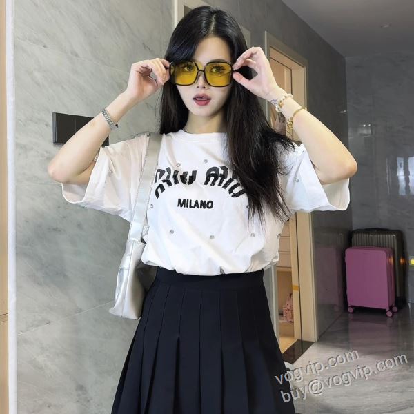 ミュウミュウ 2026春夏 NXZ019 レディース 半袖Tシャツ MIUMIUコピーブランド