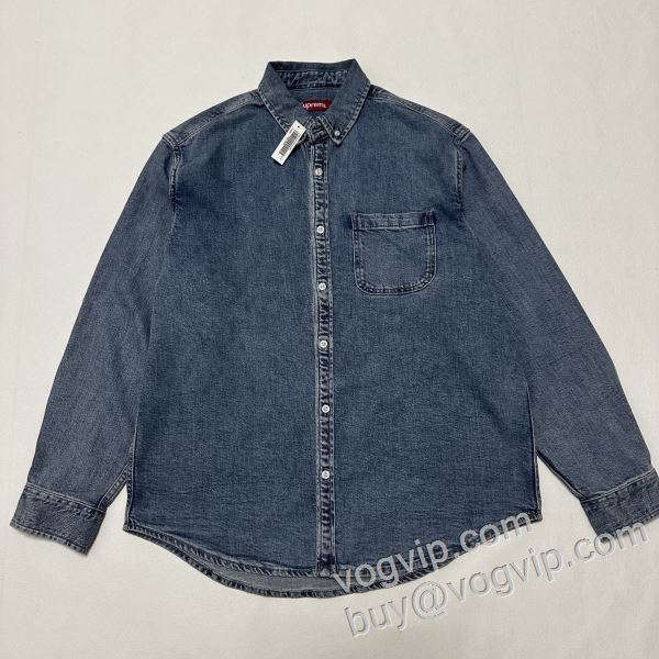 Supreme Appliqu&eacute; Denim Shirt 人気商品登場 シュプリームブランドコピー 2026爆買い定番人気 WT043 アップリケデニム 長袖シャツ 2色可選