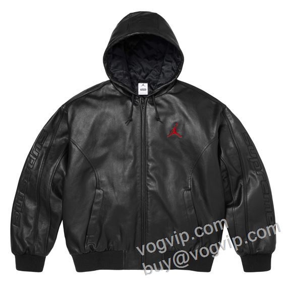 シュプリームブランド 偽物 通販 革ジャケット 革ジャンパー ブルゾン Supreme Jordan Hooded Leather Jacket 2026秋冬季新作 2色可選