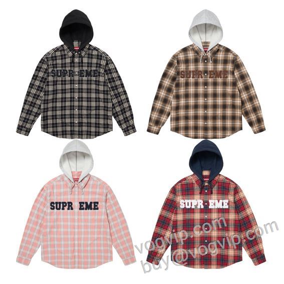 Supreme FW26 Appliqu&eacute; Hooded Flannel Shirt SUPWT072 シュプリームブランドスーパーコピー 長袖シャツ ブルゾン ジャケット、上着 4色可選 個性的なデザ