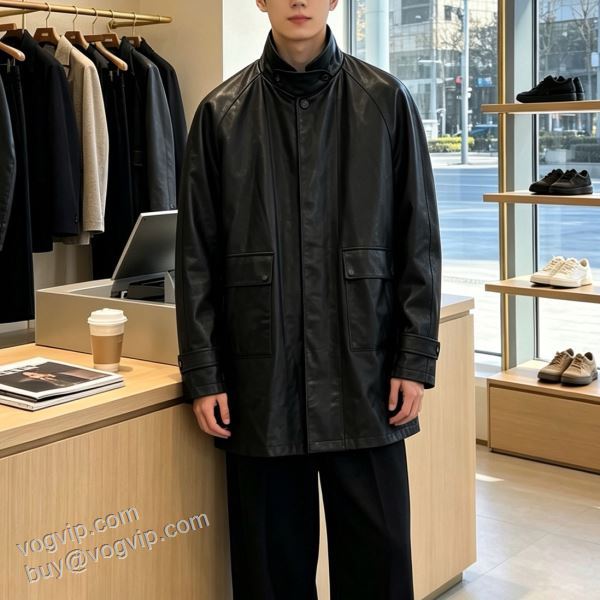 プラダコピー ブランド PR054 革ジャケット ロングコート 2026最安値高品質