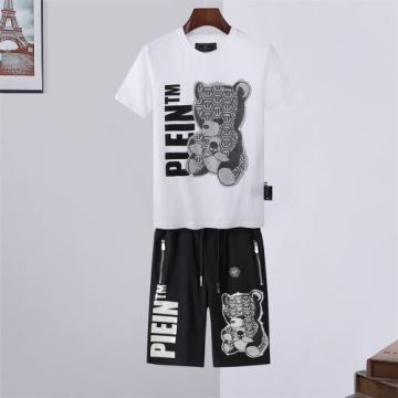 ランキング商品 2022春夏 半袖Tシャツ セットアップ上下 フィリッププレイン PHILIPP PLEIN フィリッププレインコピー ブランド 2色可選