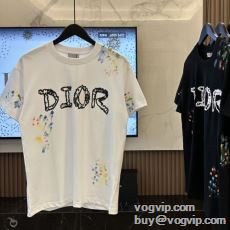 高級感ある 半袖Tシャツ 2024新作登場 ディオール DIOR 縦には伸びにくい 2色可選 ブランドコピー代引き専門店