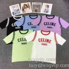 肌触りの気持ちい? セリーヌブランド 偽物 通販 CELINE レディース ニット 半袖Tシャツ 5色可選 2024新作品 しわになりにくい